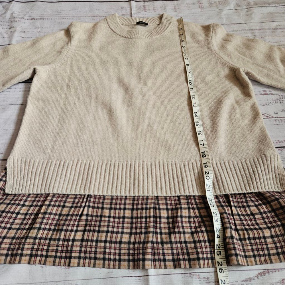 Joseph Wool Cashmere Silk Tan Sweater Plaid Underlay Womens Medium - Picture 5 of 6